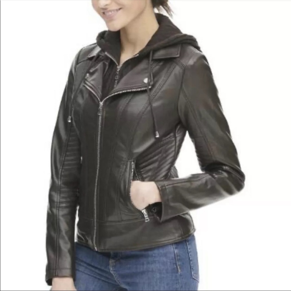 COPY - Guess Vegan leather black with cable knit removable hood